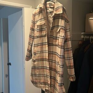 Plaid long overcoat jacket